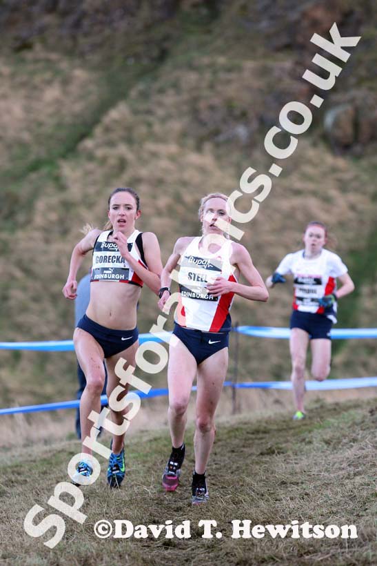 Emelia Gorecka and Gemma Steel lead the senior womens 6k BUPA Great Edinburgh Cross Country. Photo: David T. Hewitson/Sports for All Pics